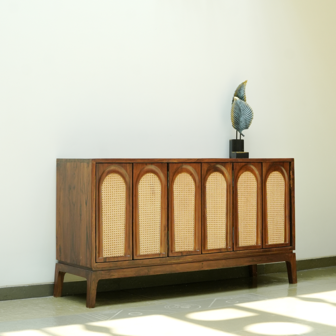 Wooden Cabinet with Cane Doors